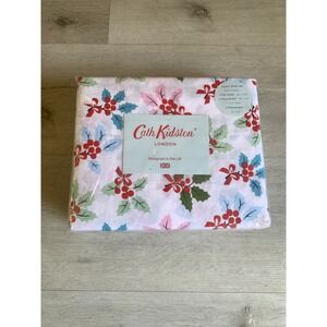 Cath Kidston Queen Sheet Set Holly Berry Christmas Holiday Floral 4 Piece NEW